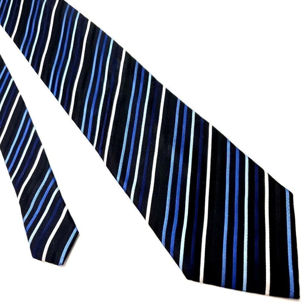 Valerio Garati Black Blue Silk Tie Woven Striped